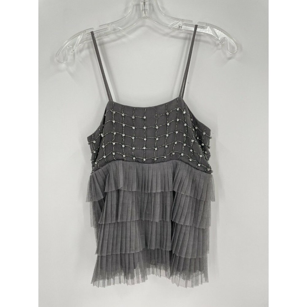Alice + Olivia Sequin Solid Gray Ruffle Sleeveles… - image 1
